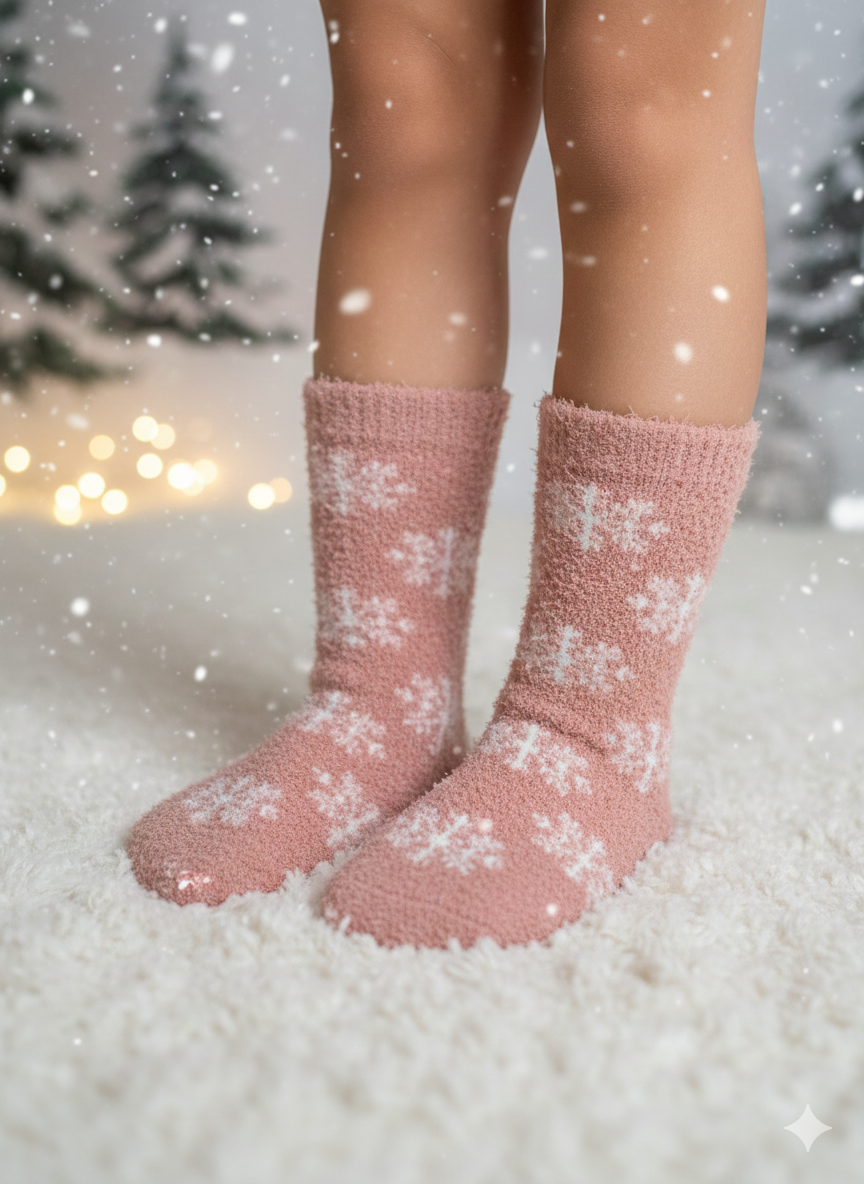 Kids Ultra-Soft Fuzzy Polyamide Frost Crew Socks - Cozy Winter Warmth -KPF04