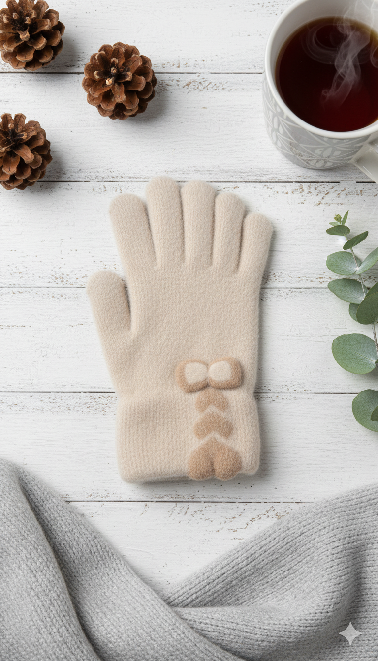 Ladies TouchScreen Heart Plush Mittens -TSG06