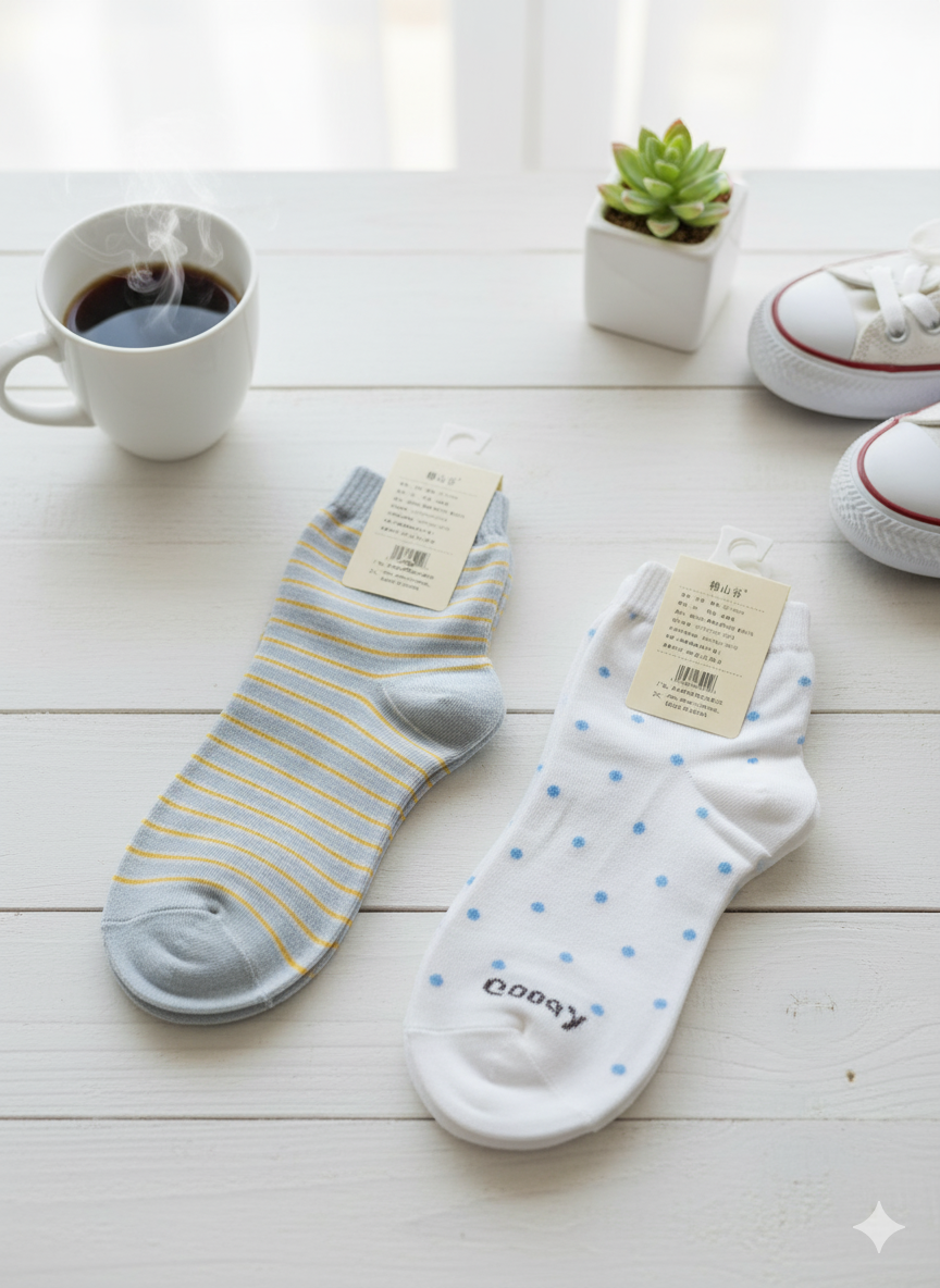 "Women’s Cotton Ankle Socks – 5-Pair Assorted Prints| Soft, Breathable, Everyday Wear" (LAS14)