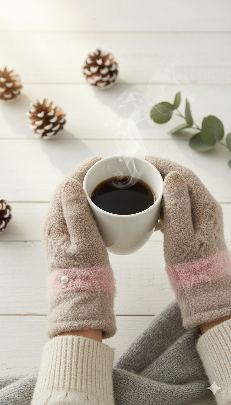 Ladies Full-Finger Mittens with fur & bead -TSG08