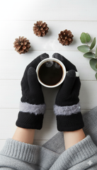 Ladies Full-Finger Mittens with fur & bead -TSG08