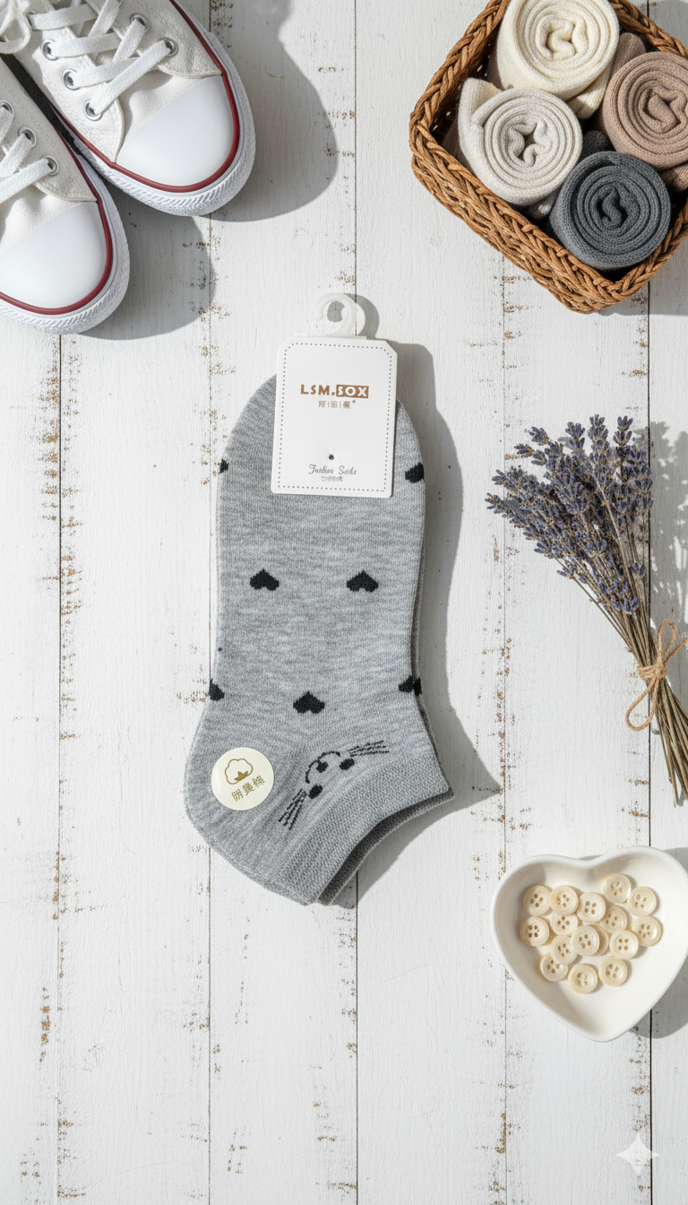 "Women’s Cotton Ankle Socks – 5-Pair Assorted Cat Love| Soft, Breathable, Everyday Wear" (LAS12)