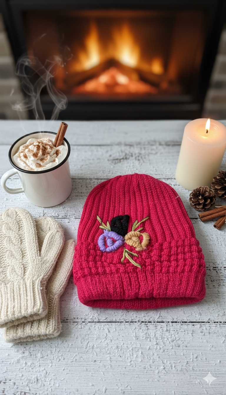 Ladies Embroidered Warm Knitted Cap -LEC01