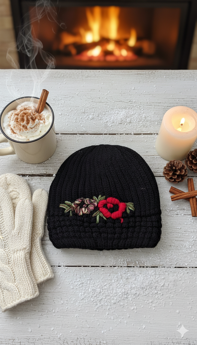 Ladies Embroidered Warm Knitted Cap -LEC01