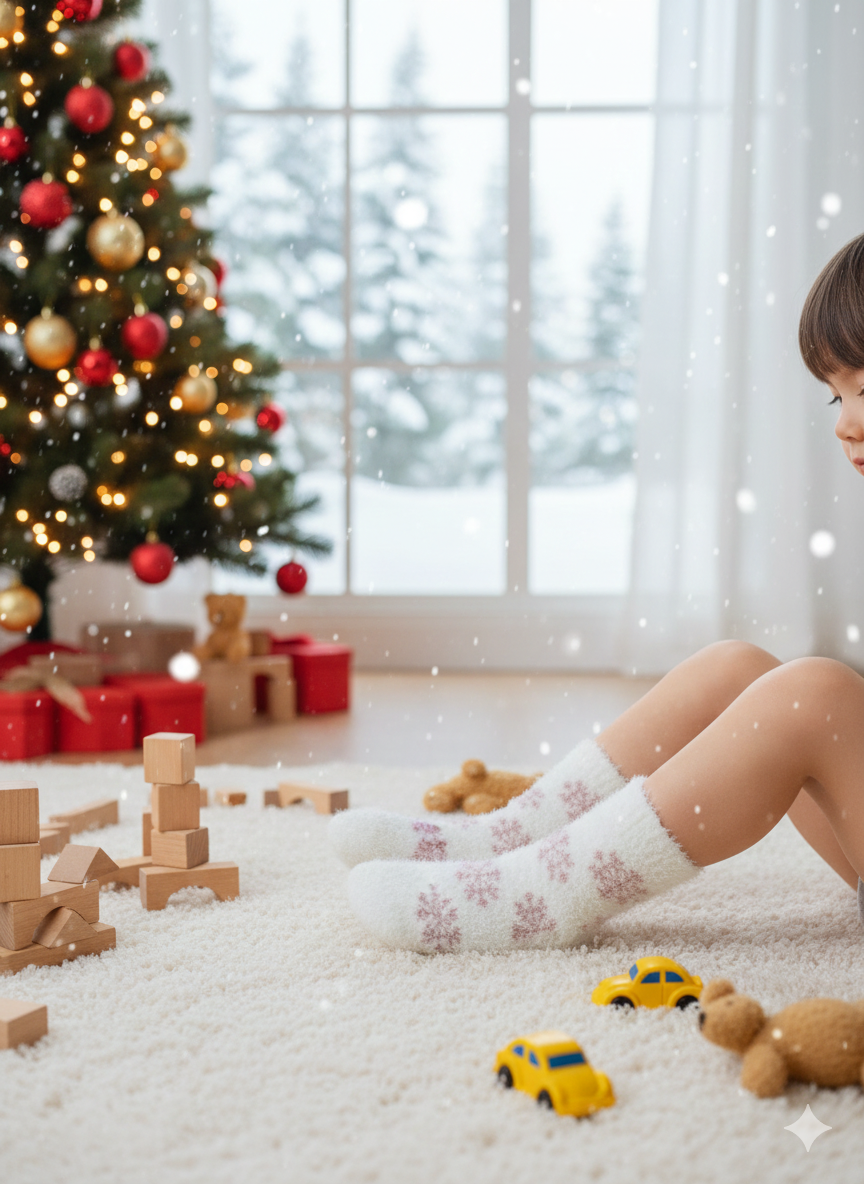 Kids Ultra-Soft Fuzzy Polyamide Frost Crew Socks - Cozy Winter Warmth -KPF04