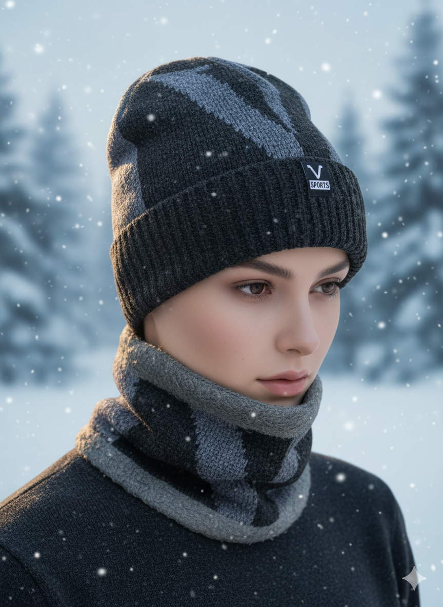 Imported Cap and Neck Warmer Set with Velvet Lining–V-Sport