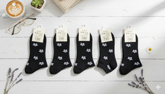 "Women’s Cotton Ankle Socks – 5-Pair Assorted Black Floral | Soft, Breathable, Everyday Wear" (LAS01)