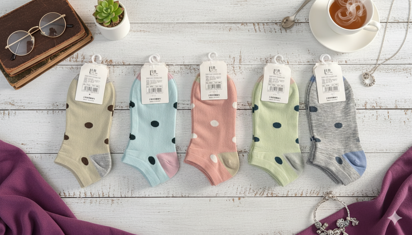 "Women’s Cotton Ankle Socks – 5-Pair Assorted Polka Print| Soft, Breathable, Everyday Wear" (LAS09)