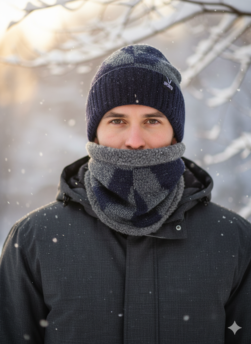 Imported Cap and Neck Warmer Set with Velvet Lining–V-Sport