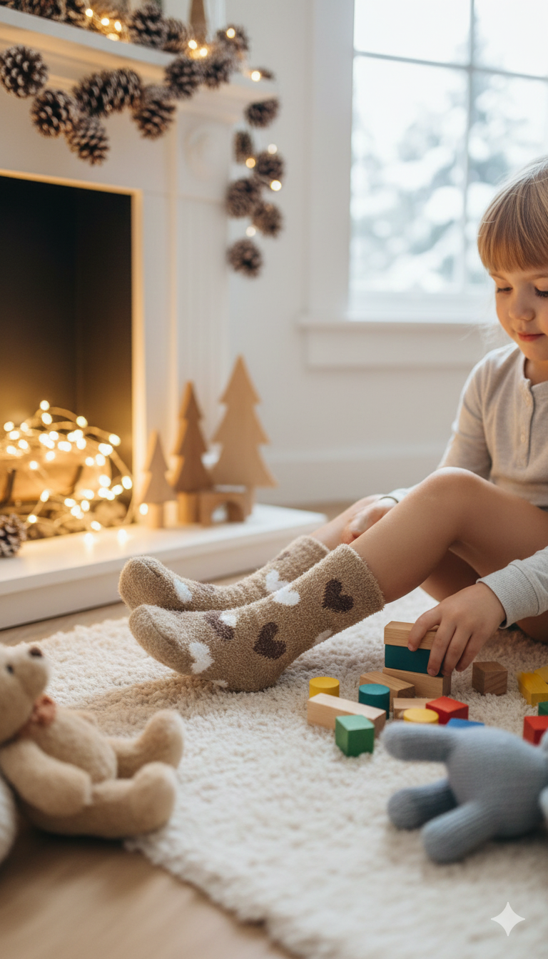 Kids Ultra-Soft Fuzzy Polyamide Heart Crew Socks - Cozy Winter Warmth -KPF05