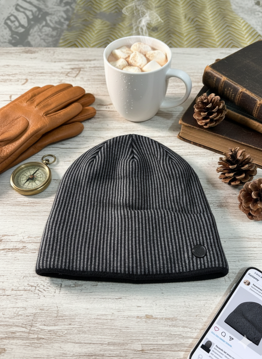 Unisex Warm Knitted Cap with Fleece  Lining Pattern /Velvet inside