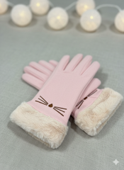 Cat Embroidered with Faux Fur Full-Finger Mittens (TouchScreen) -TSG04