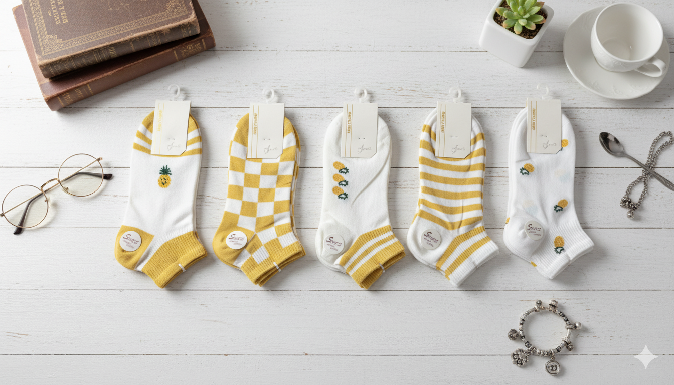 "Women’s Cotton Ankle Socks – 5-Pair Assorted Cute Print| Soft, Breathable, Everyday Wear" (LAS08)