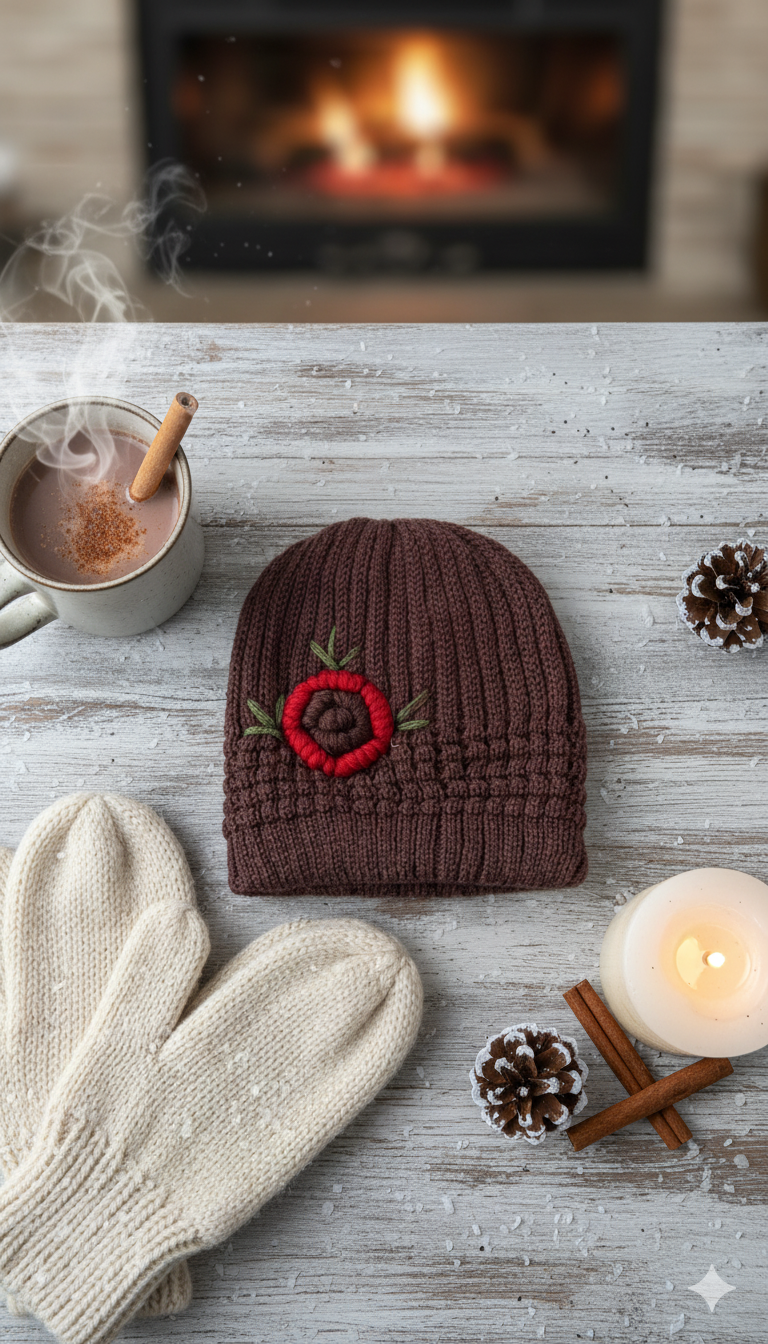 Ladies Embroidered Warm Knitted Cap -LEC01