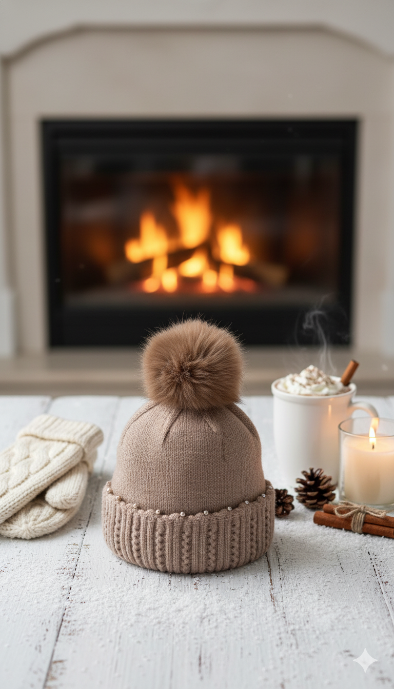 Ladies Warm Knitted Cap with Beads -LEC03