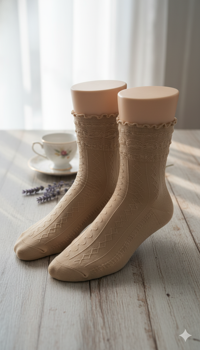"Women's Beige Crew Socks – Soft & Stretchy Casual Wear" -01