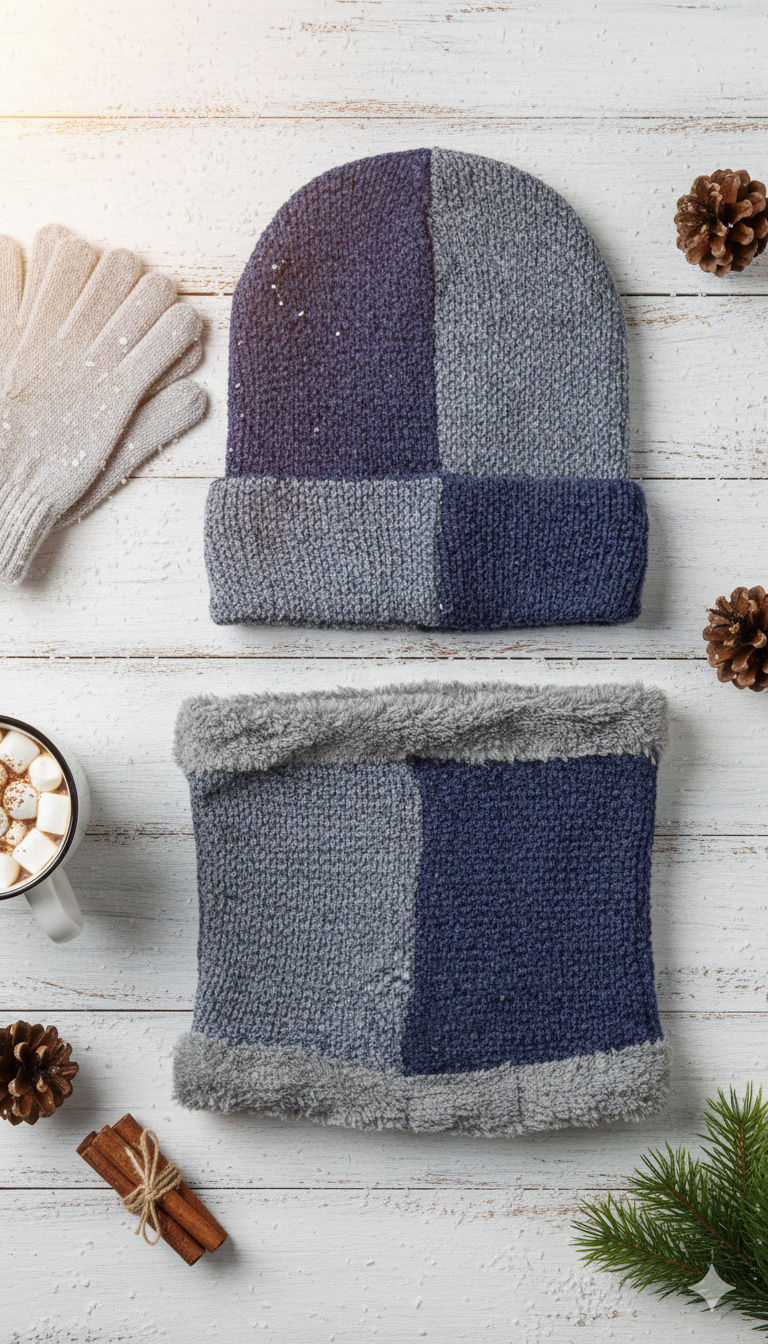 Imported Cap and Neck Warmer Set with Velvet –Two Shaded