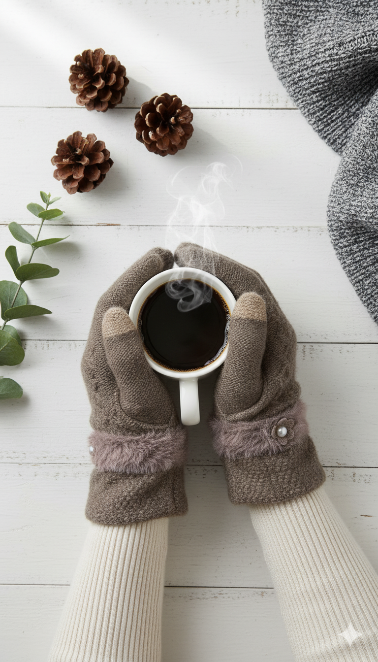 Ladies Full-Finger Mittens with fur & bead -TSG08