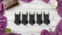 "Women’s Cotton Ankle Socks – 5-Pair Assorted Black Glitter| Soft, Breathable, Everyday Wear" (LAS07)