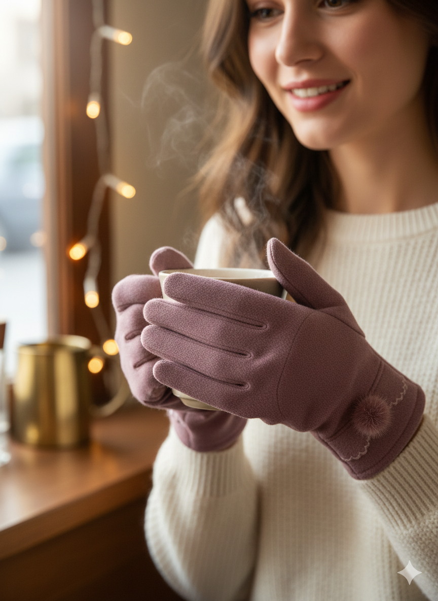 Embroidered with Flower Full-Finger Mittens/Gloves (TouchScreen) -TSG01