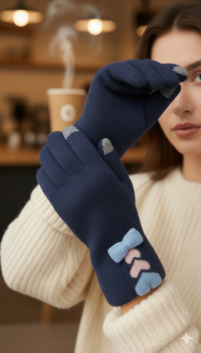 Ladies TouchScreen Heart Plush Mittens -TSG06