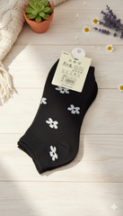 "Women’s Cotton Ankle Socks – 5-Pair Assorted Black Floral | Soft, Breathable, Everyday Wear" (LAS01)