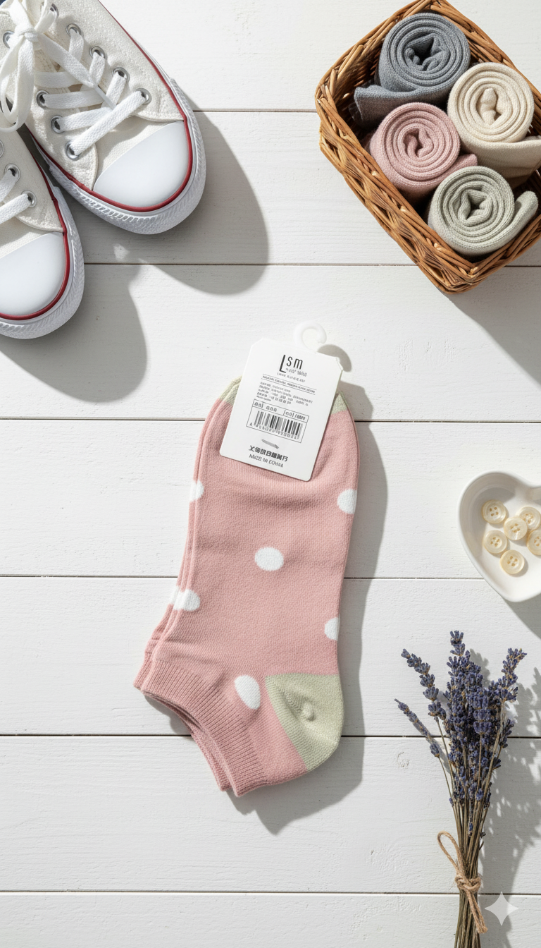 "Women’s Cotton Ankle Socks – 5-Pair Assorted Polka Print| Soft, Breathable, Everyday Wear" (LAS09)