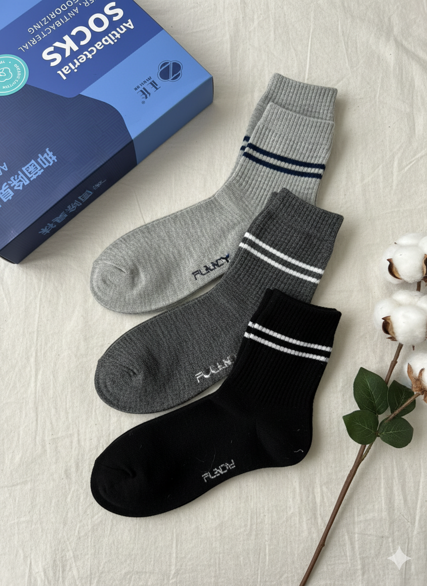 Premium Antibacterial & Deodorizing 100% Natural Cotton Socks