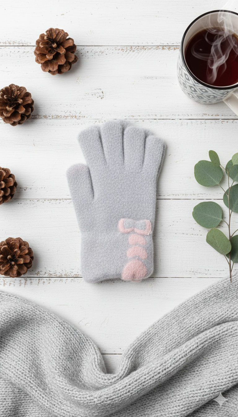 Ladies TouchScreen Heart Plush Mittens -TSG06