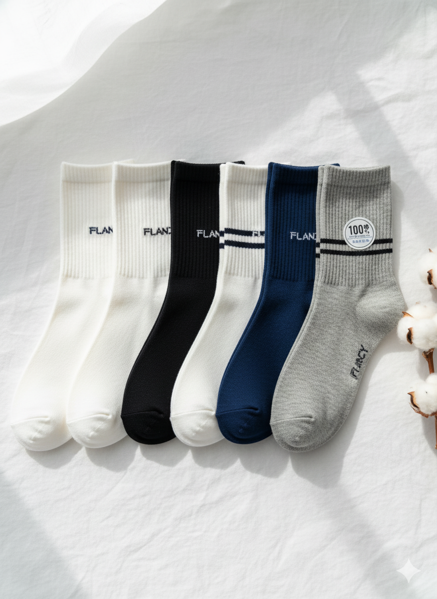 Premium Antibacterial & Deodorizing 100% Natural Cotton Socks