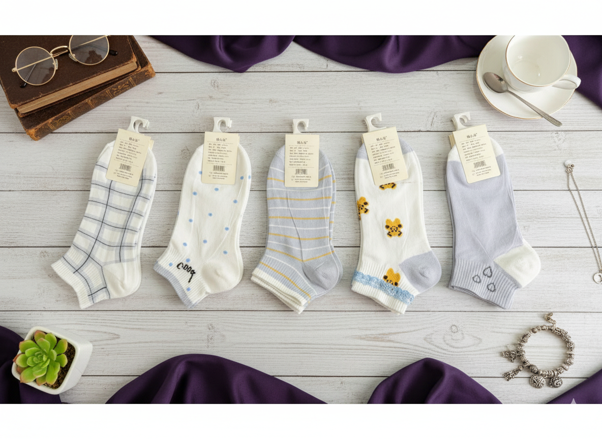 "Women’s Cotton Ankle Socks – 5-Pair Assorted Prints| Soft, Breathable, Everyday Wear" (LAS14)