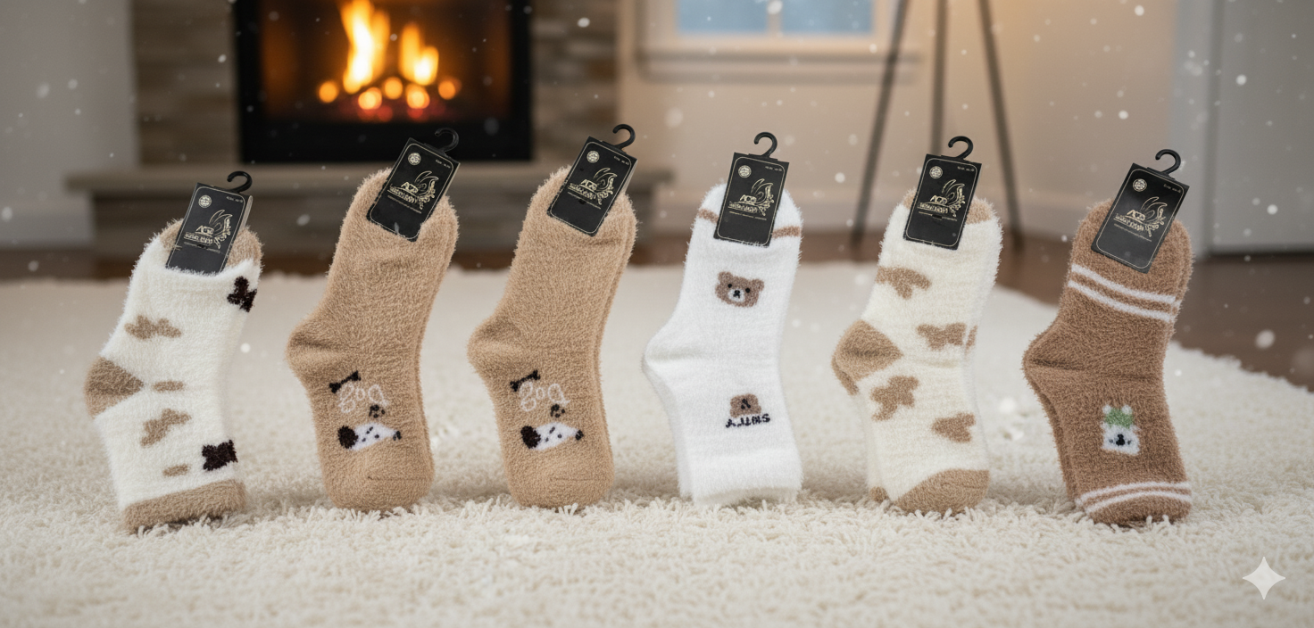 Ultra-Soft Fuzzy Polyamide Crew Socks - Cozy Winter Warmth -03