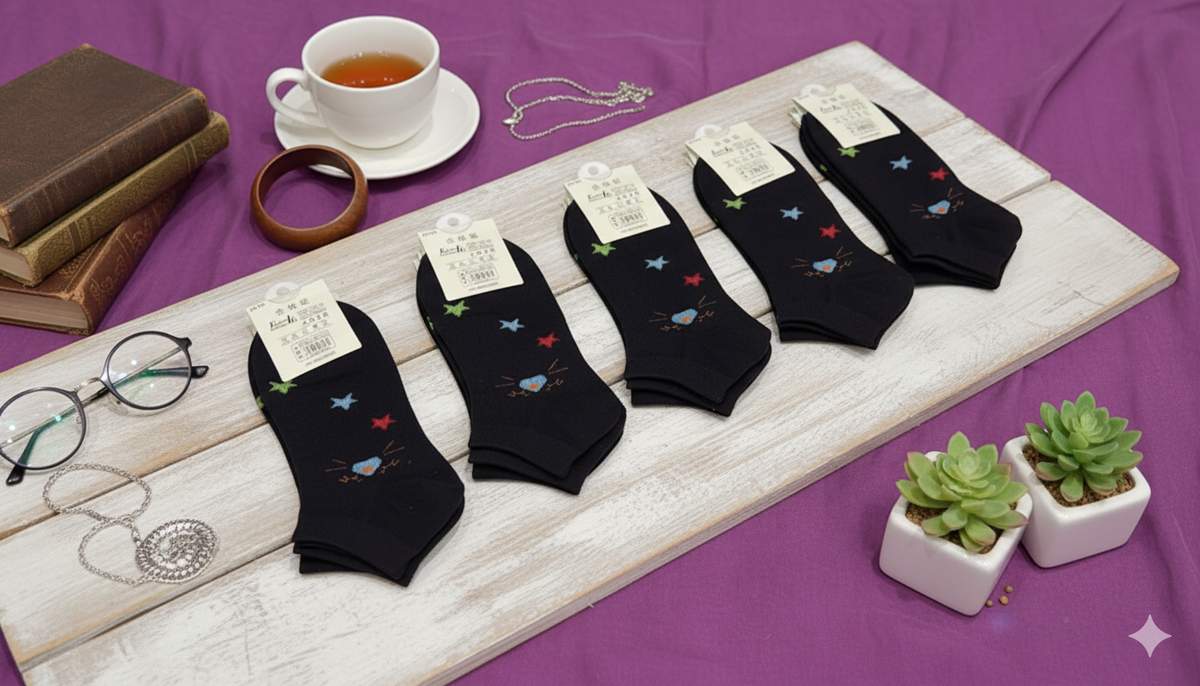 "Women’s Cotton Ankle Socks – 5-Pair Assorted cute Print| Soft, Breathable, Everyday Wear" (LAS03)