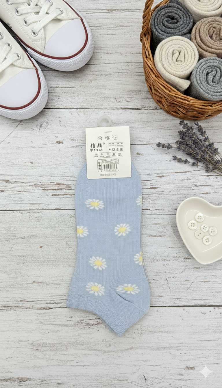 "Women’s Cotton Ankle Socks – 5-Pair Assorted Floral Print| Soft, Breathable, Everyday Wear" (LAS06)