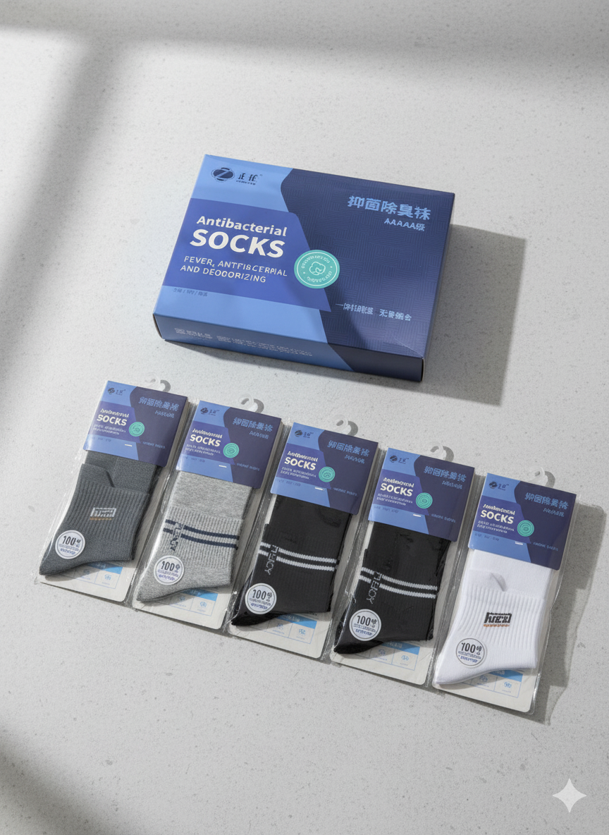 Premium Antibacterial & Deodorizing 100% Natural Cotton Socks
