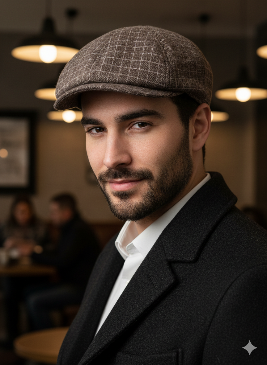 Men’s Checkered Flat Cap – Peaky Blinders Style Ivy Hat -PB01