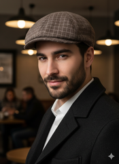 Men’s Checkered Flat Cap – Peaky Blinders Style Ivy Hat -PB01