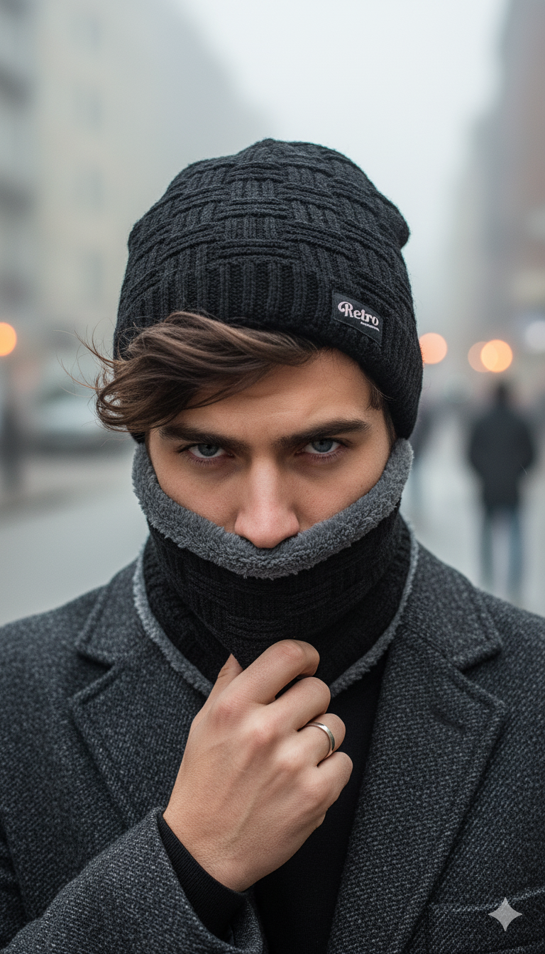 Imported Cap and Neck Warmer Set with Velvet Lining-Retro