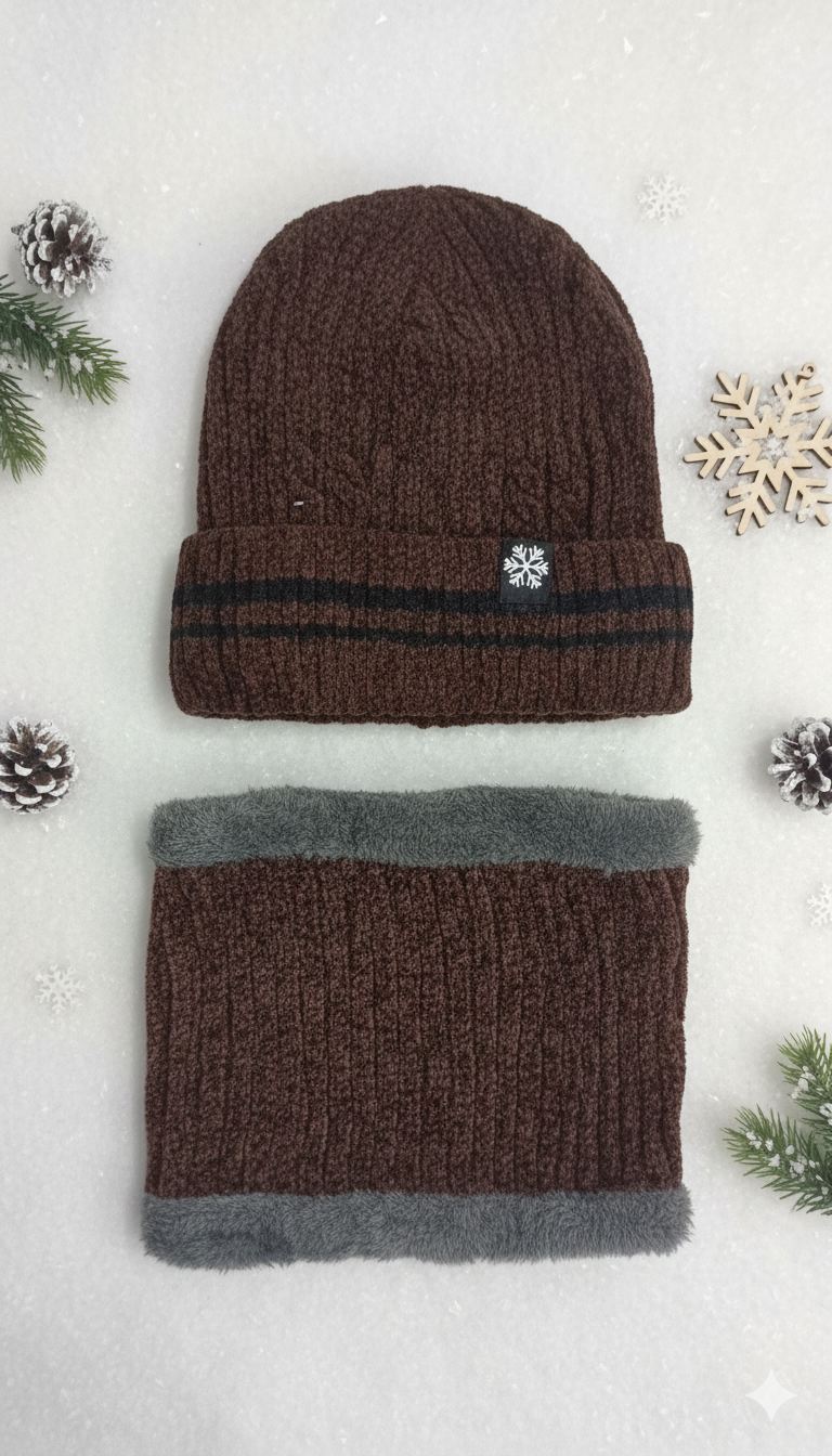 Imported Cap and Neck Warmer Set with Velvet –Frost