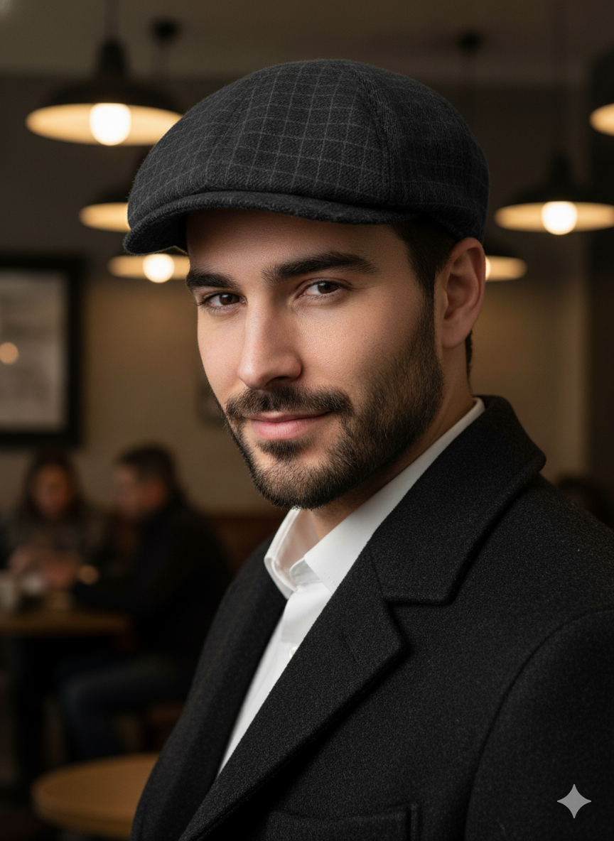 Men’s Checkered Flat Cap – Peaky Blinders Style Ivy Hat -PB01