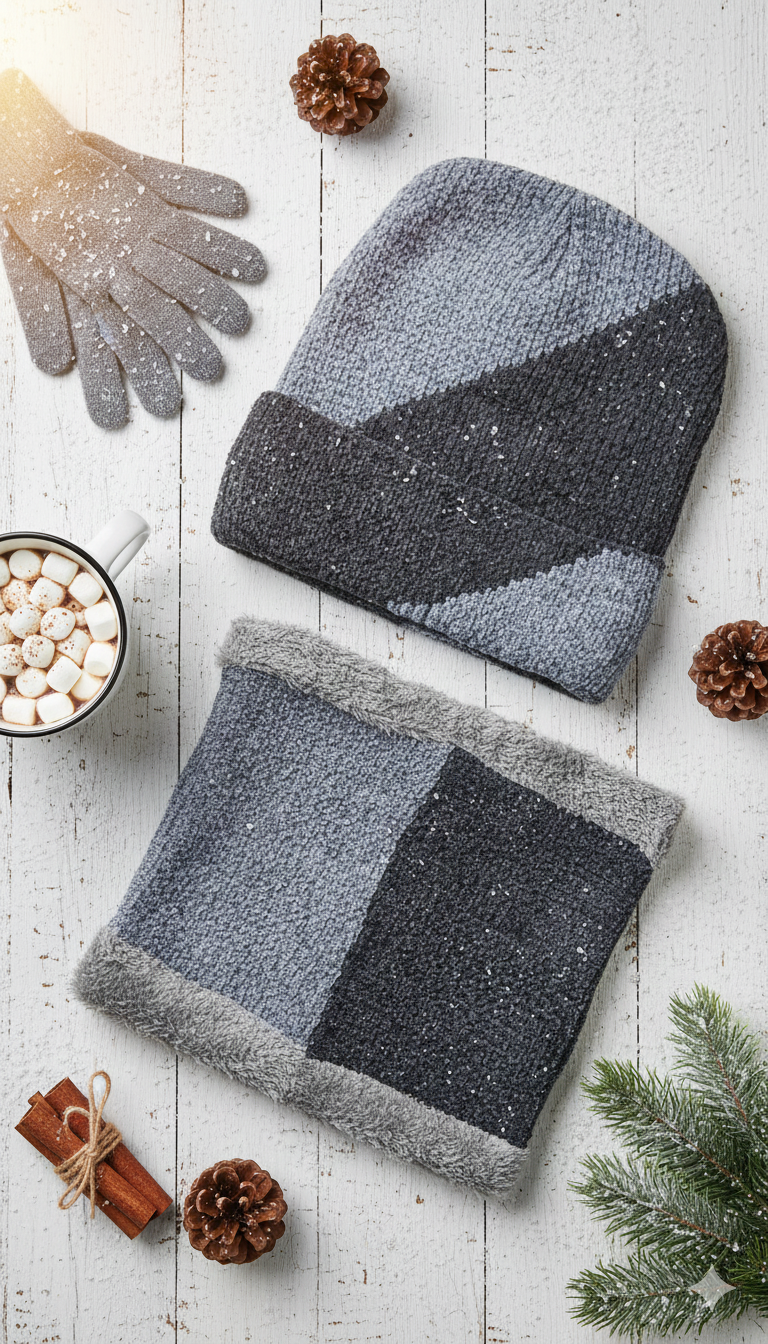 Imported Cap and Neck Warmer Set with Velvet –Two Shaded