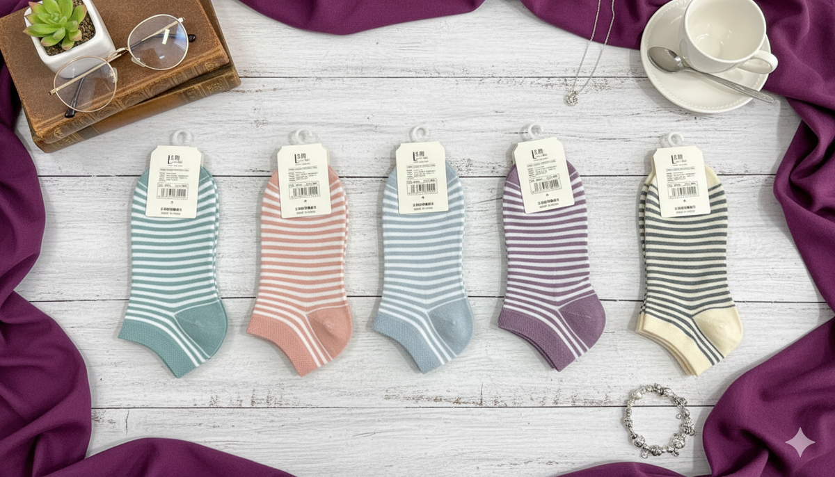 "Women’s Cotton Ankle Socks – 5-Pair Assorted Print| Soft, Breathable, Everyday Wear" (LAS10)