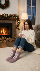 Ultra-Soft Fuzzy Polyamide Stair Pattern Ankle Socks - Cozy Winter Warmth -PF17