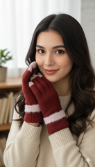 Ladies Full-Finger Mittens with fur & bead -TSG08