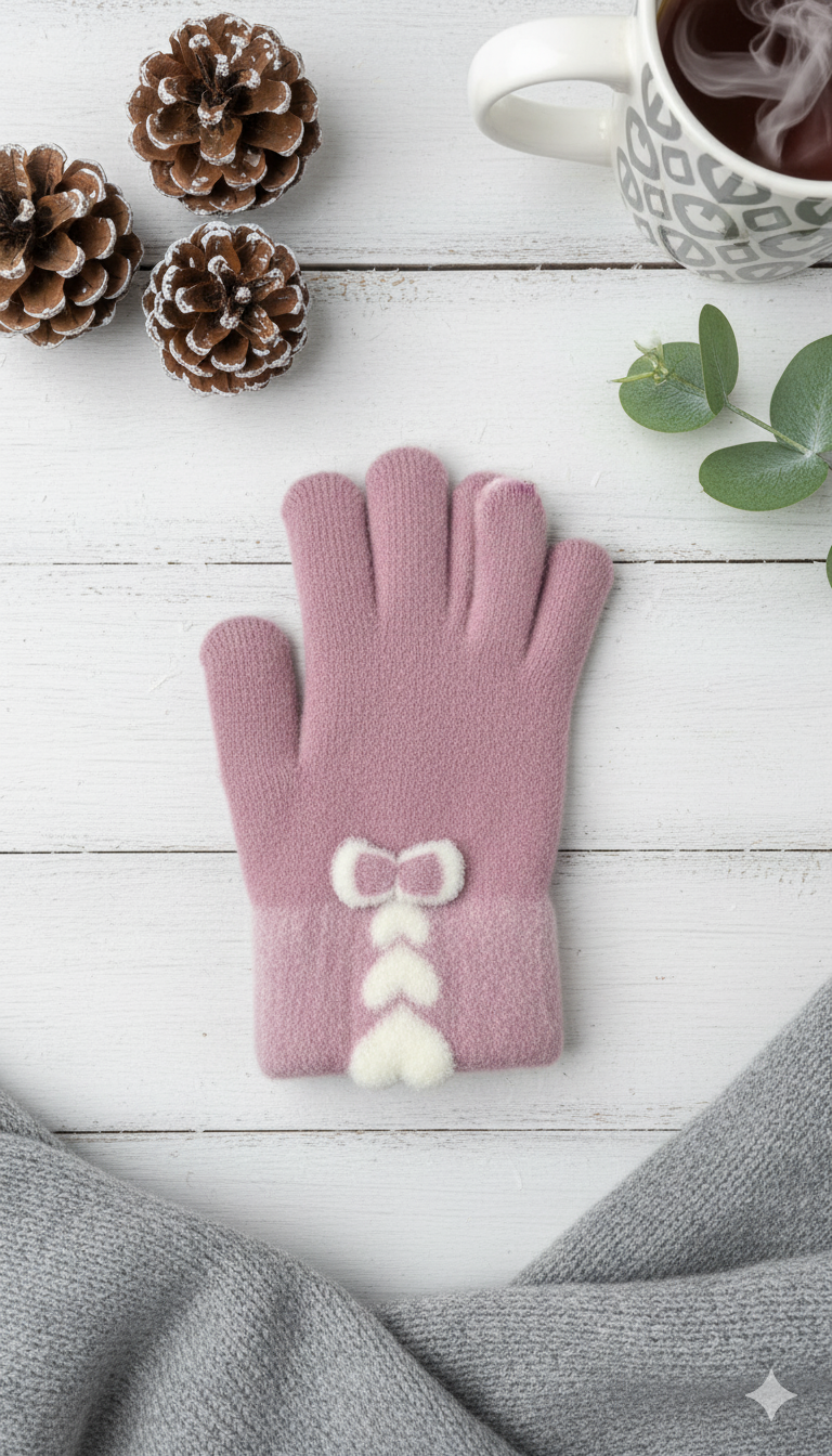 Ladies TouchScreen Heart Plush Mittens -TSG06