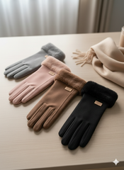 Plain Faux Fur Full-Finger Mittens (TouchScreen) -TSG05