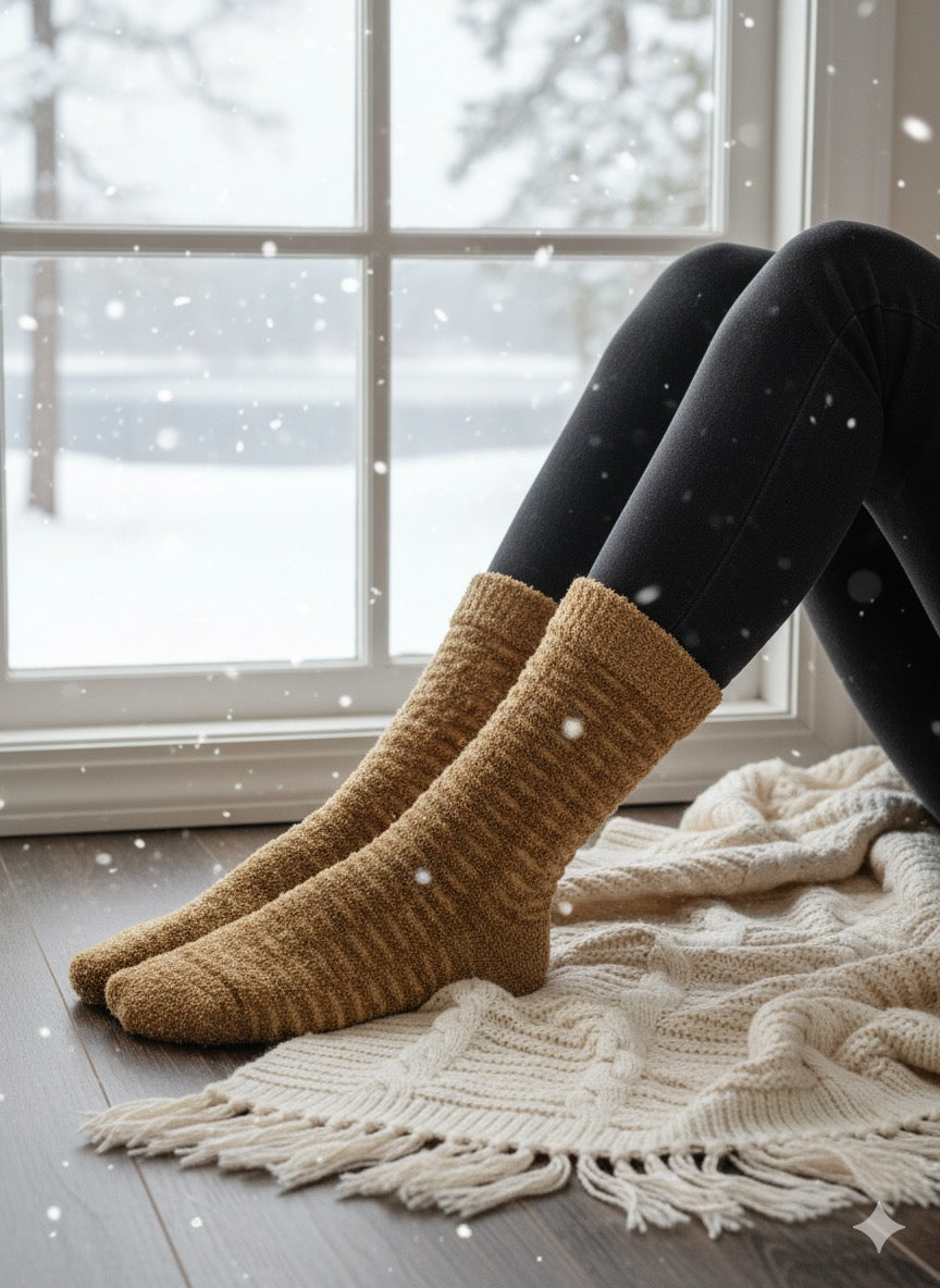 Ultra-Soft Fuzzy Polyamide Crew Socks - Cozy Winter Warmth -04