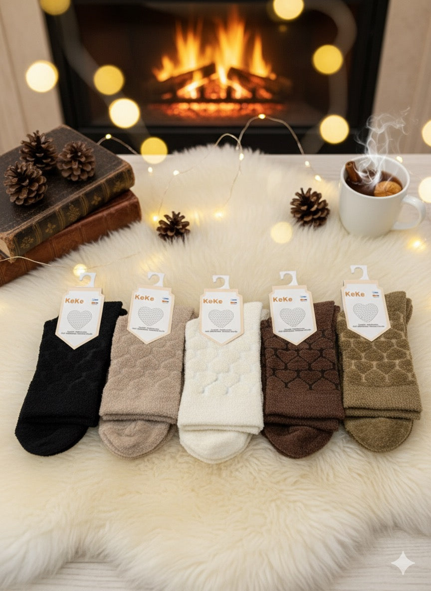 Ultra-Soft Fuzzy Polyamide Heart Crew Socks - Cozy Winter Warmth -05