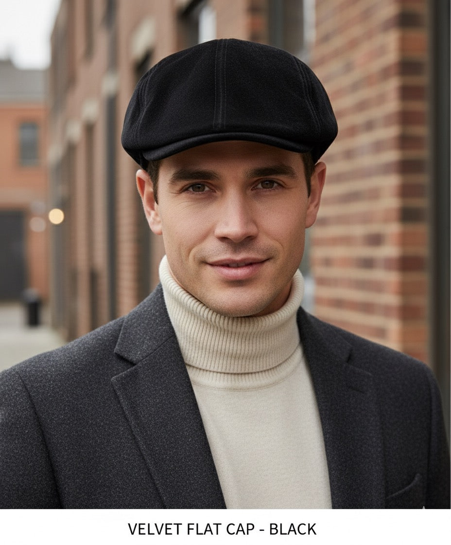 Men’s Velvet Flat Cap – Peaky Blinders Style Ivy Hat -PB03