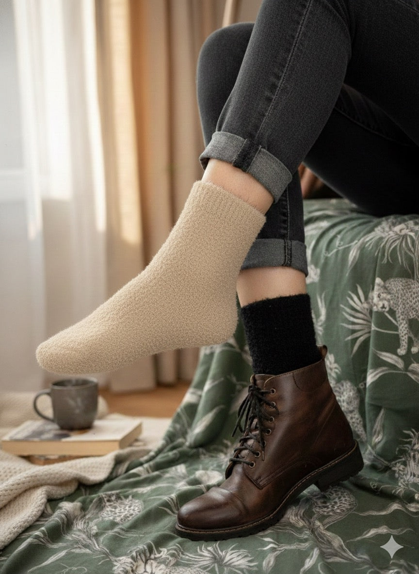 Ultra-Soft Fuzzy Polyamide Plain Crew Socks - Cozy Winter Warmth